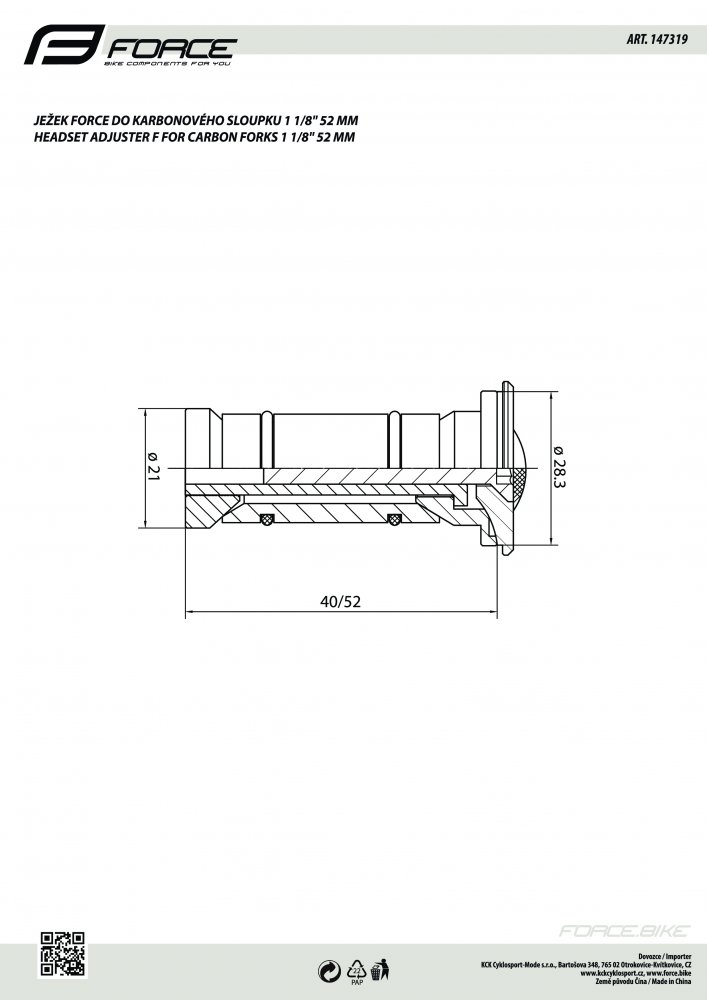 ježek FORCE do karbonového sloupku 1 1/8