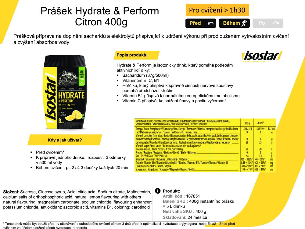 ISOSTAR Hydrate and Perform, dóza, 400 g citron