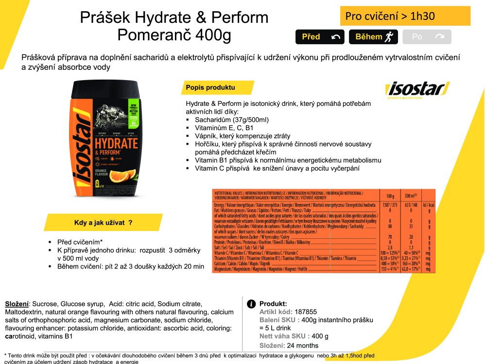 ISOSTAR Hydrate and Perform, dóza, 400 g pomeranč