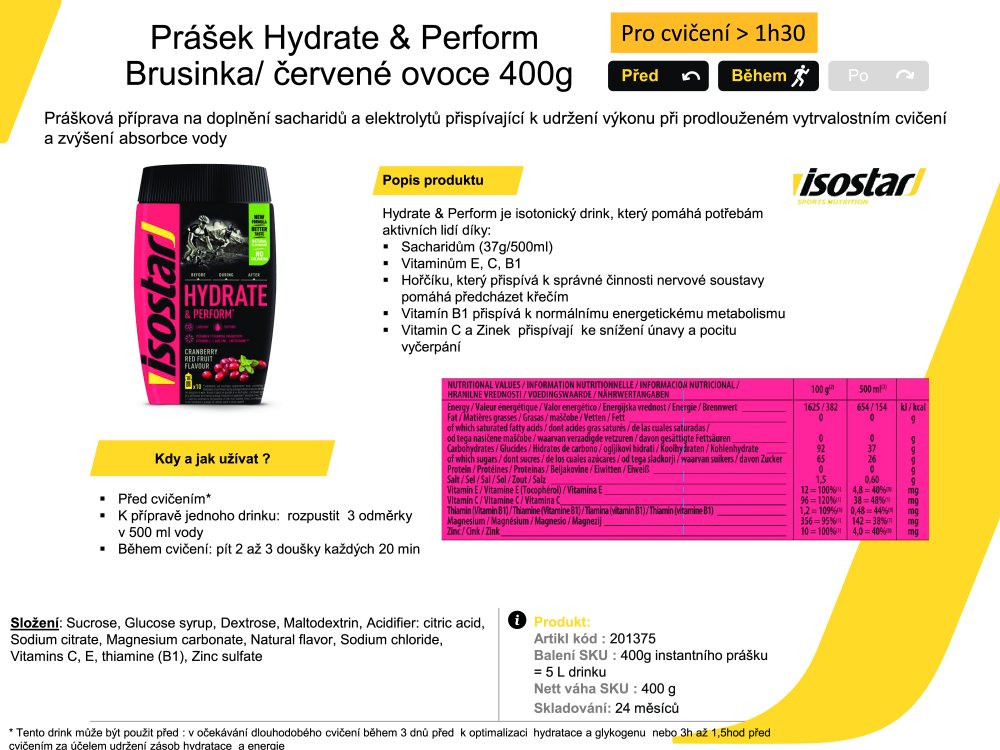 ISOSTAR Hydrate and Perform, dóza, 400 g brusinka