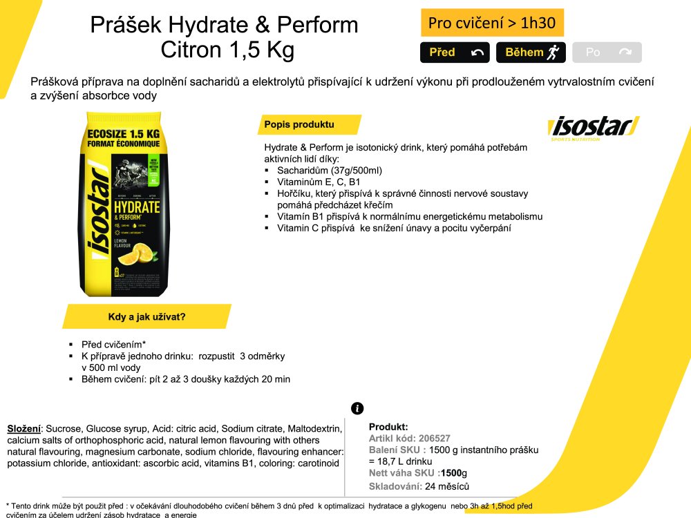 ISOSTAR Hydrate and Perform, sáček, 1500 g citron