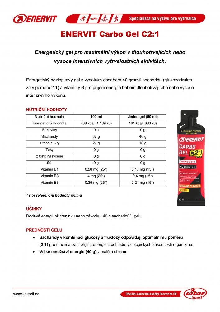ENERVIT Carbo Gel C2:1, sáček, 60 ml pomeranč