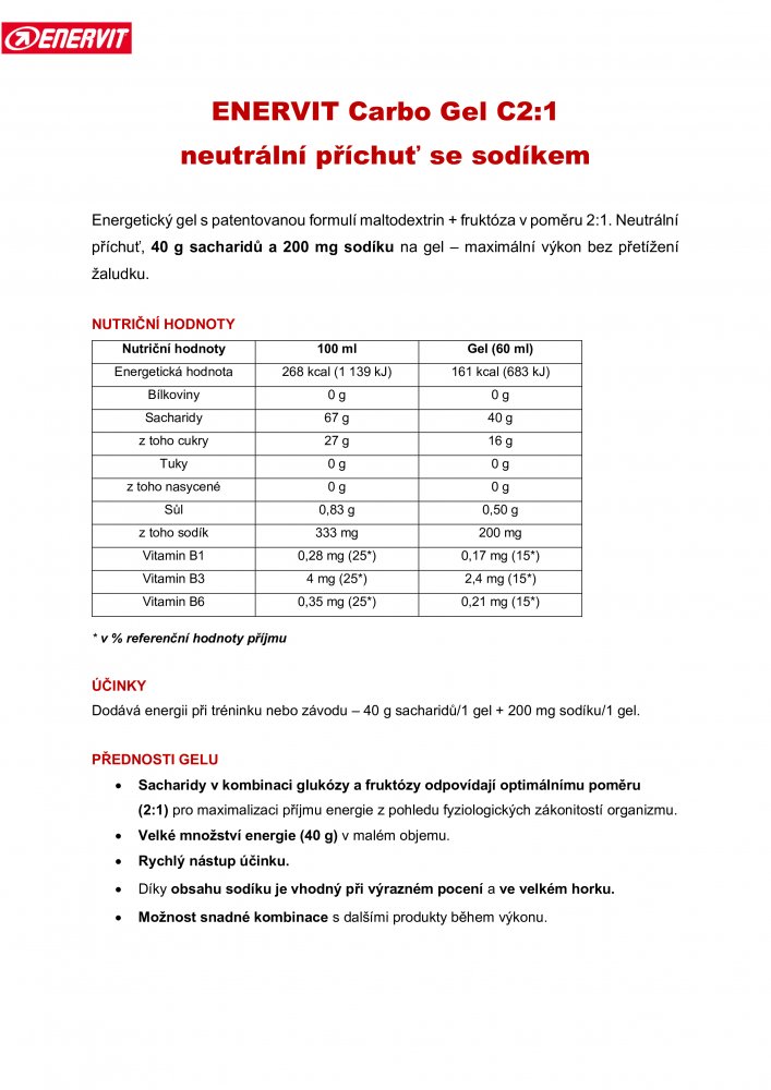 Carbo Gel C2:1+ sodík, sáček, 60 ml neutrální