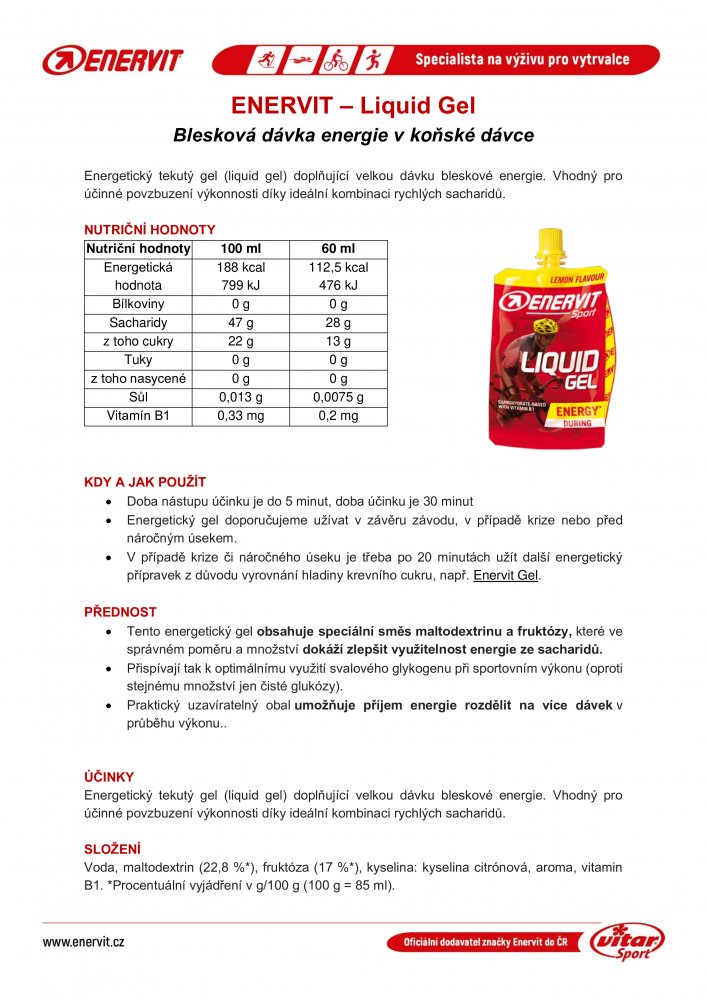 ENERVIT Liquid Gel, sáček, 60 ml citron