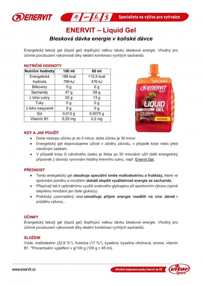 ENERVIT Liquid Gel, sáček, 60 ml pomeranč