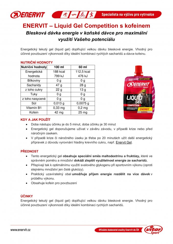 ENERVIT Liquid Gel Com.+kofein, sáček, 60ml višeň