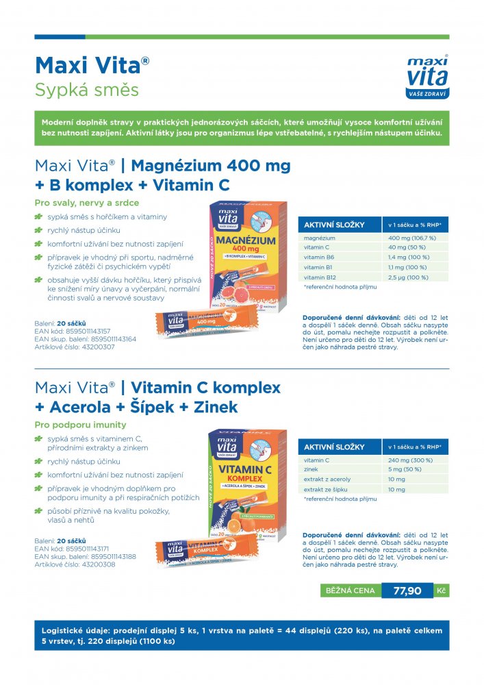 VITAR Magnézium 400 mg+vit B6+vit C, 20 sáčků grep