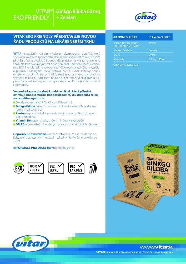 VITAR EKO Ginkgo biloba forte, 60 kapslí