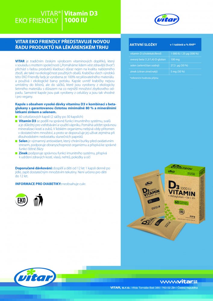 VITAR EKO Vitamin D3 1000 IU, 60 kapslí