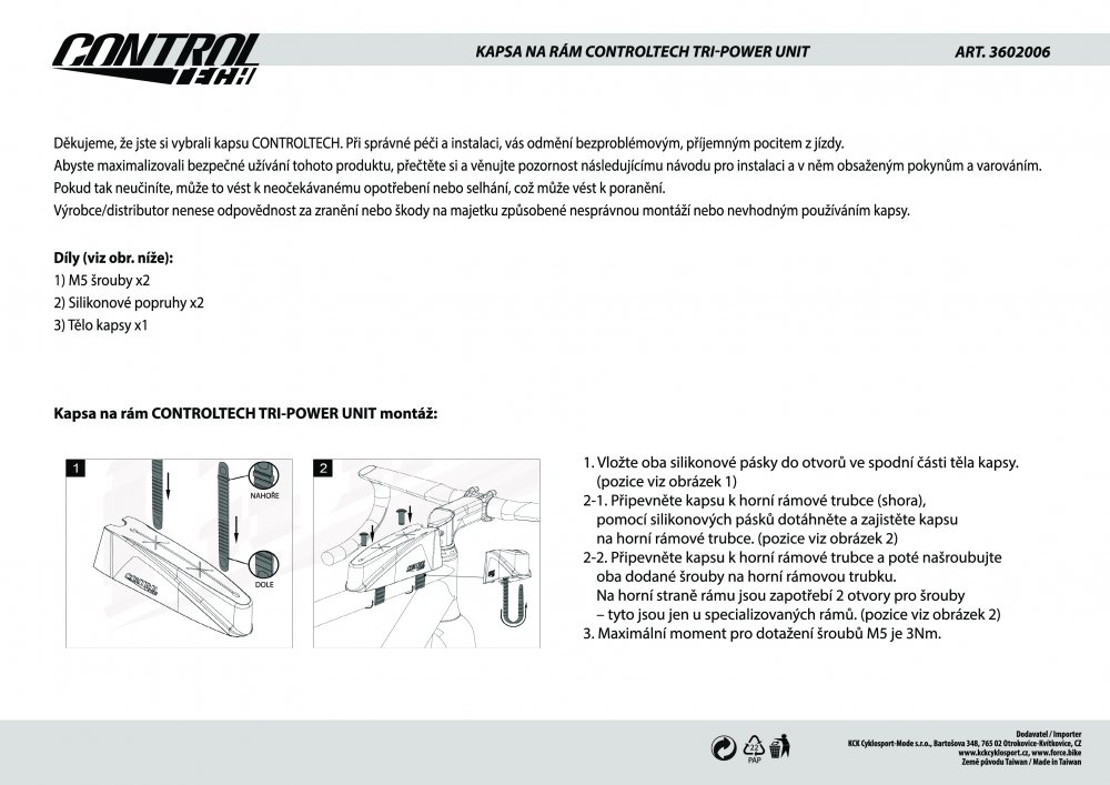 kapsa na rám CONTROLTECH TRI-POWER UNIT, černá