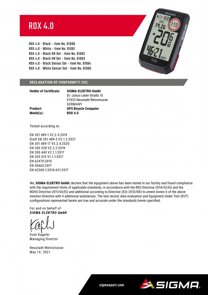 počítač SIGMA ROX 4.0, GPS HR, 30 funkcí, černý