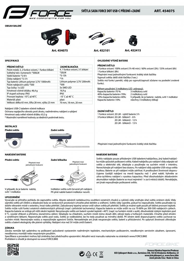 světla sada FORCE DOT USB přední+zadní
