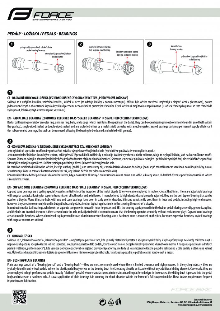 pedály FORCE ROLL plastové kuličková ložiska,černé