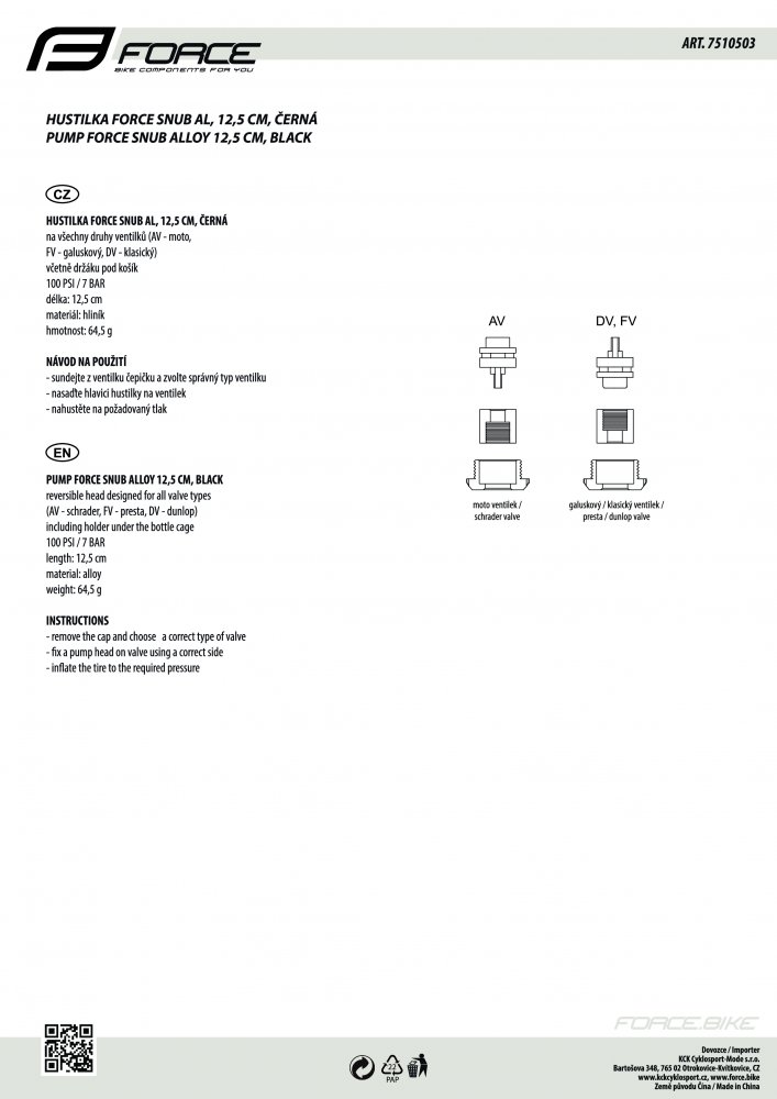 hustilka FORCE SNUB Al, 12,5 cm, černá
