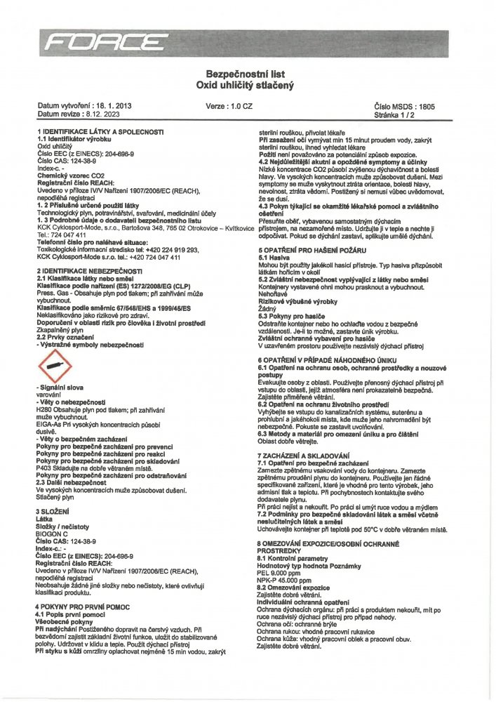 inflátor FORCE SHIELD na CO2 bombičku, šedý