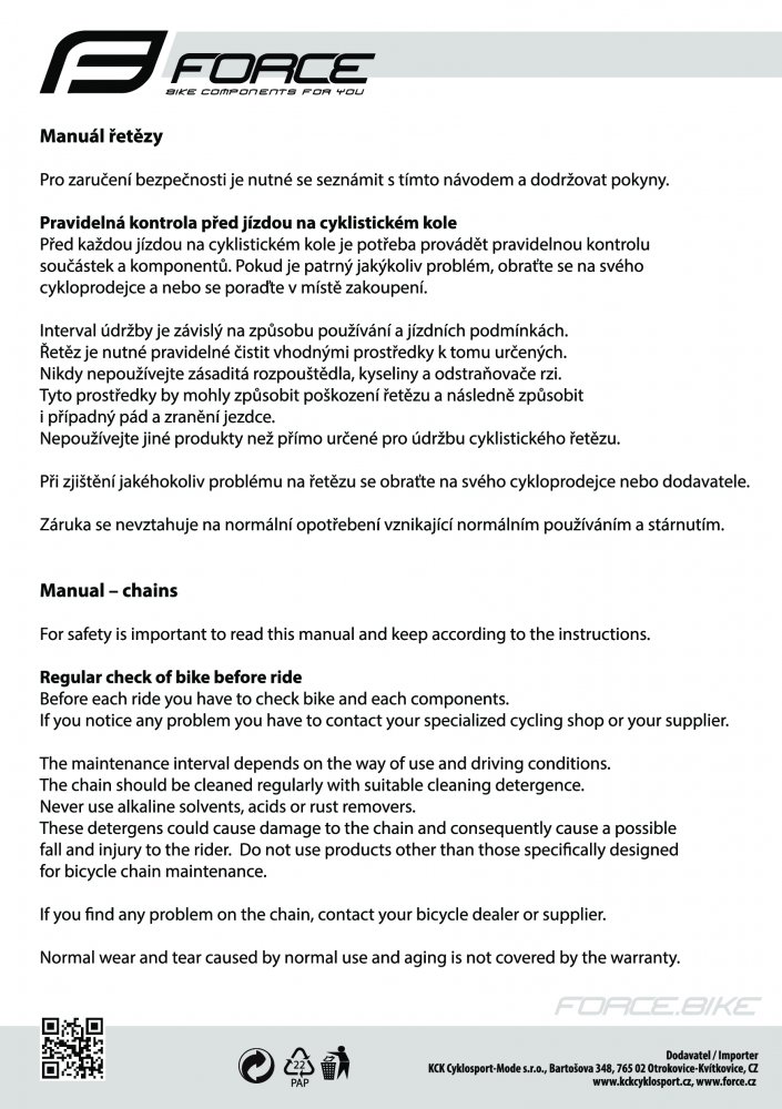 řetěz FORCE/PYC P410 pro 1/3-kolo,114čl. černý OEM