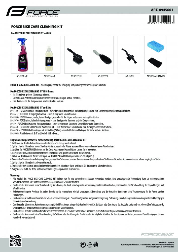 sada čisticí FORCE Bike Care Cleaning Kit