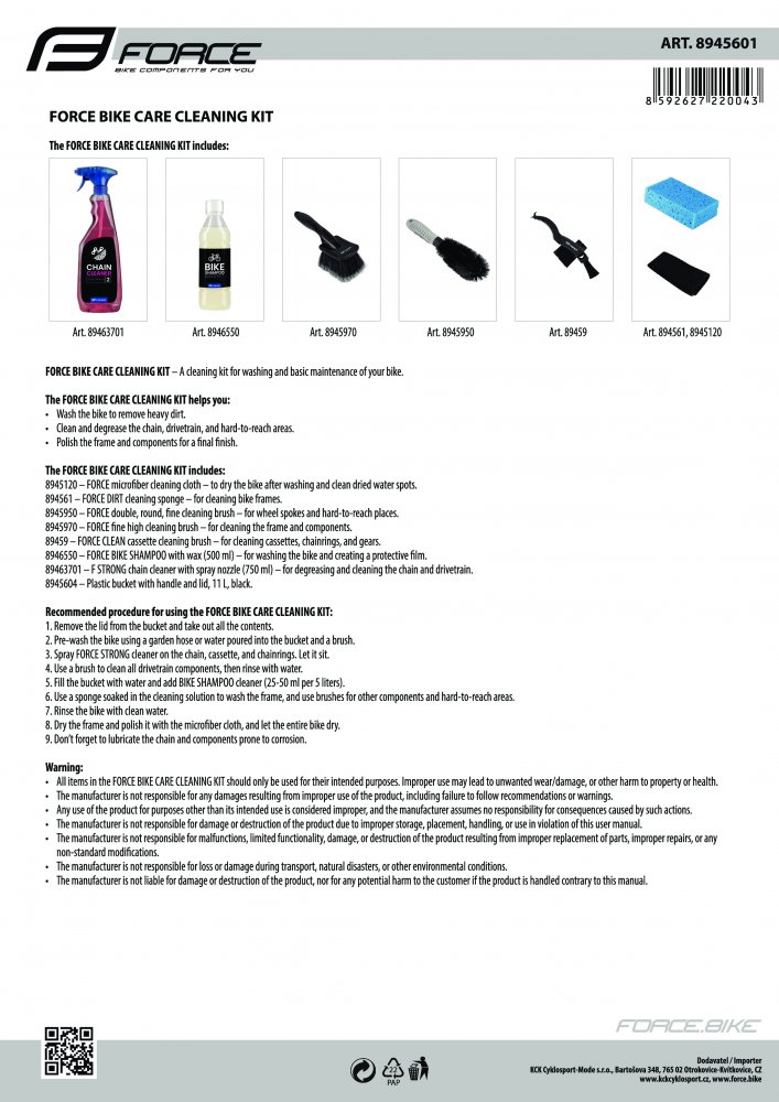 sada čisticí FORCE Bike Care Cleaning Kit