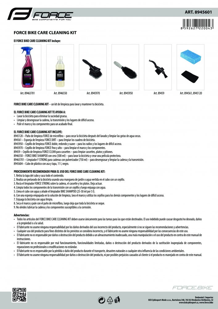 sada čisticí FORCE Bike Care Cleaning Kit