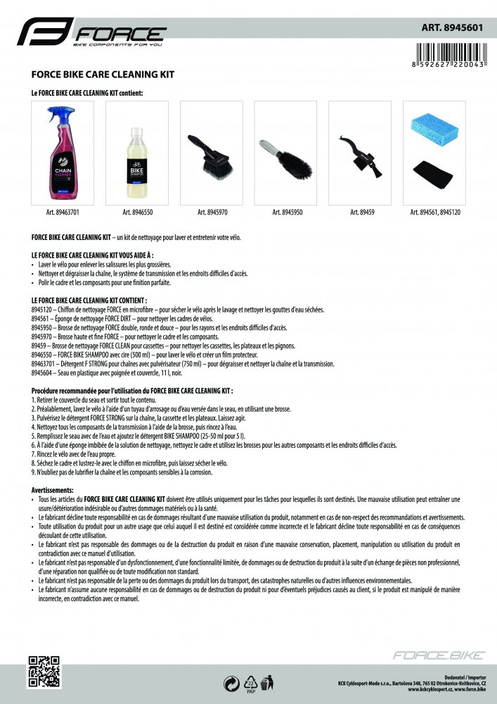 sada čisticí FORCE Bike Care Cleaning Kit
