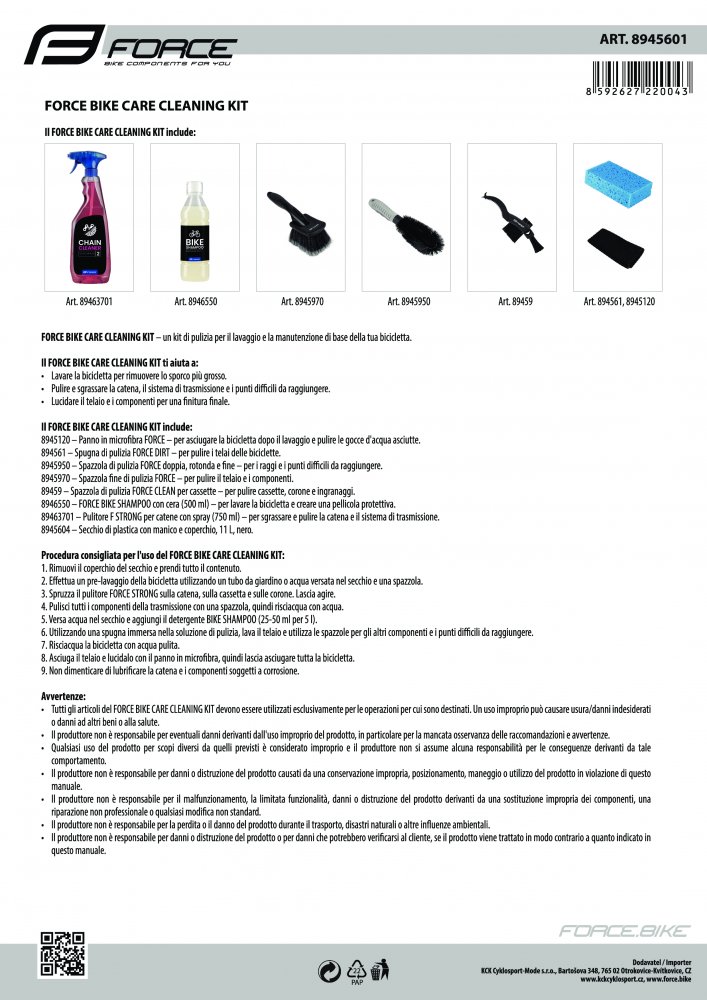 sada čisticí FORCE Bike Care Cleaning Kit
