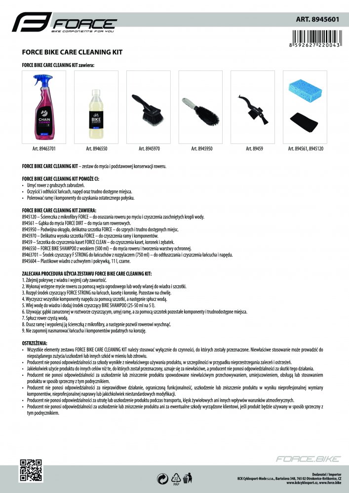 sada čisticí FORCE Bike Care Cleaning Kit