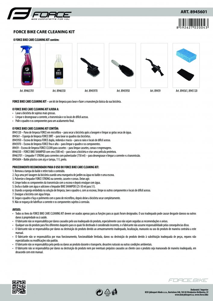 sada čisticí FORCE Bike Care Cleaning Kit