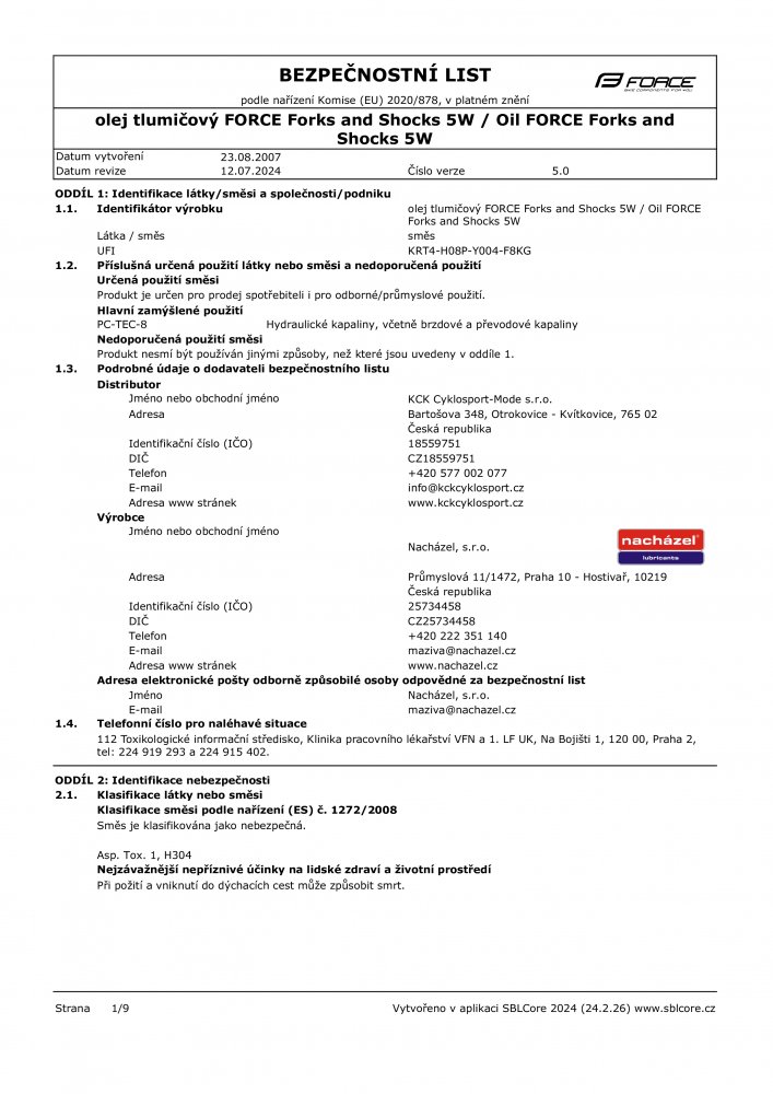 olej tlumičový 5W FORCE, láhev 1 l