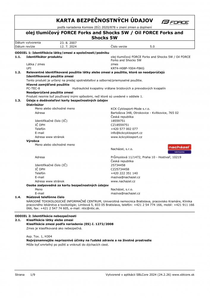 olej tlumičový 5W FORCE, láhev 1 l