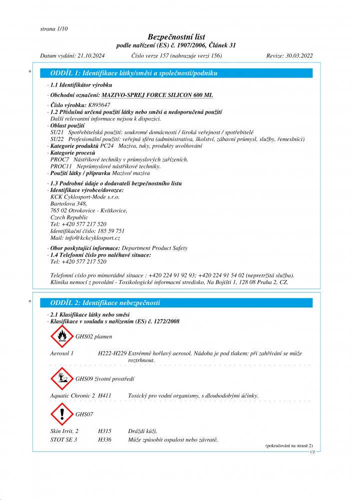 mazivo-sprej FORCE Silicon 600ml