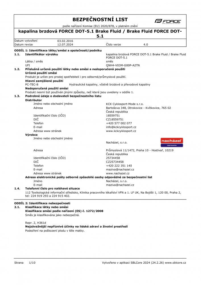 kapalina brzdová FORCE DOT-5.1 Brake Fluid  1l