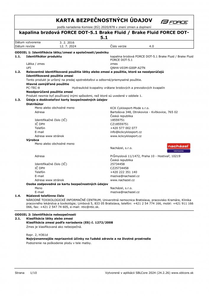 kapalina brzdová FORCE DOT-5.1 Brake Fluid  1l