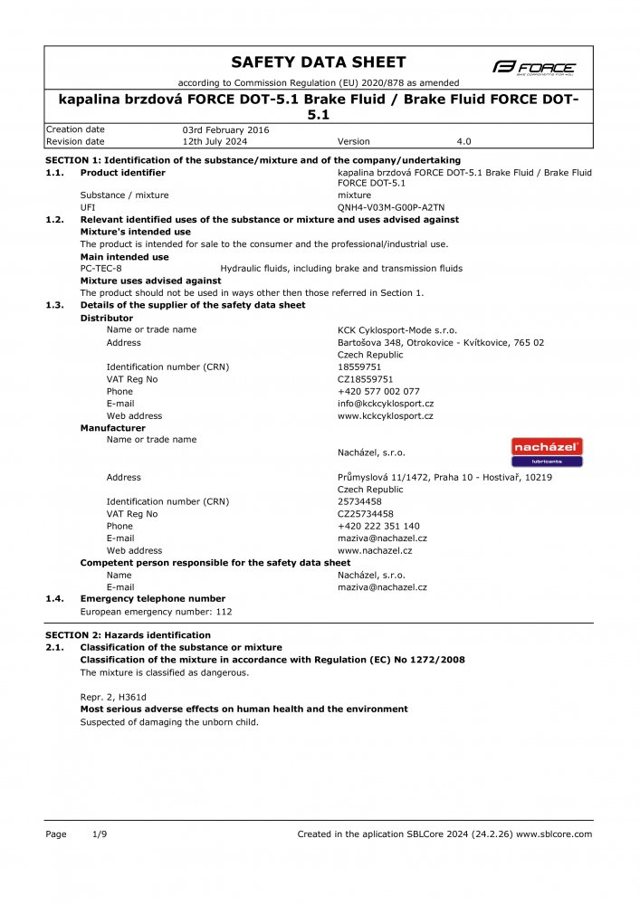 kapalina brzdová FORCE DOT-5.1 Brake Fluid  1l