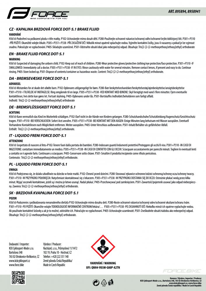 kapalina brzdová FORCE DOT-5.1 Brake Fluid  1l