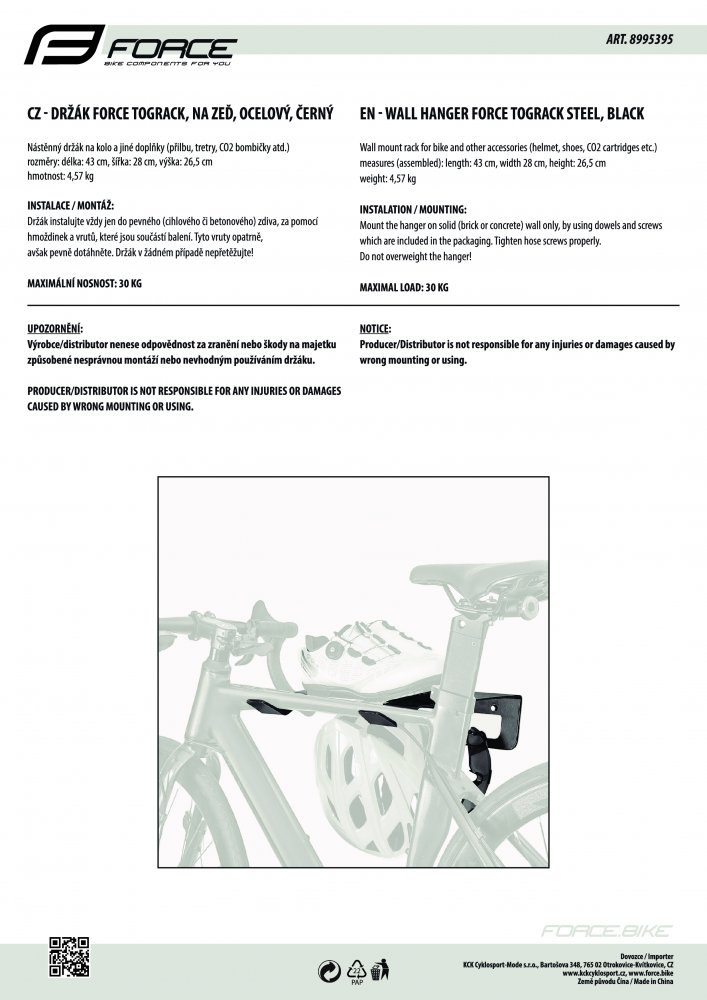 držák FORCE TOGRACK, na zeď, ocelový, černý