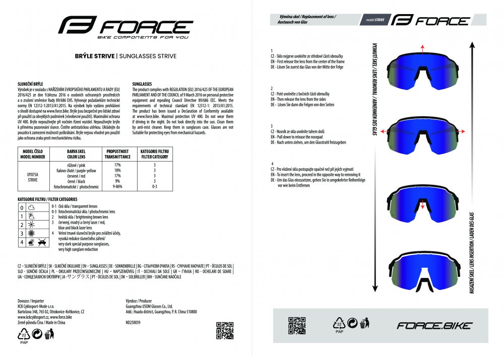 brýle FORCE STRIVE bílé, fotochromatické sklo