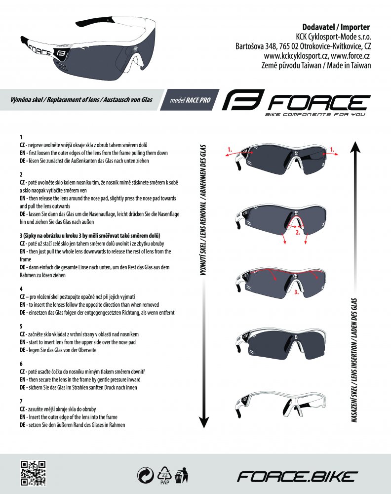 brýle FORCE RACE PRO bílo-modré, modré laser sklo