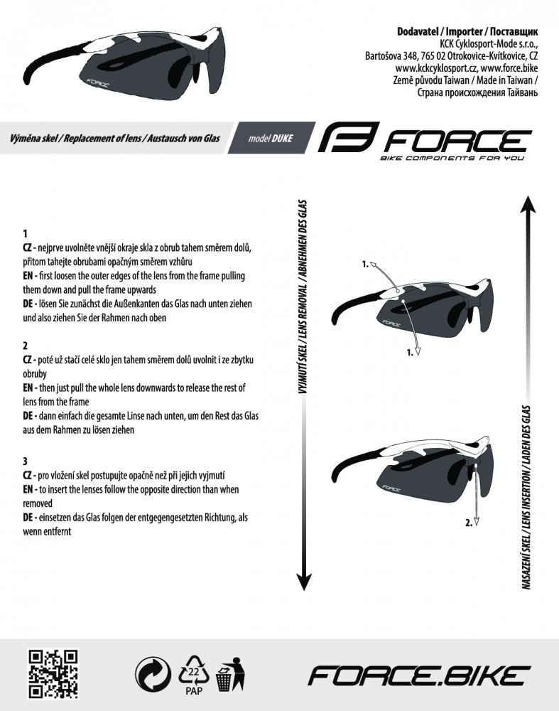 brýle FORCE DUKE fluo-černé, černá laser skla