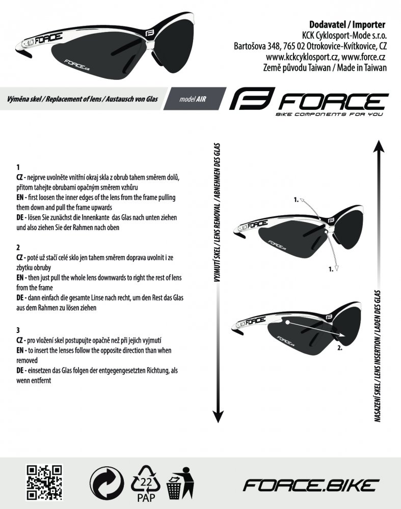 brýle FORCE AIR bílo-černé, černá laser skla
