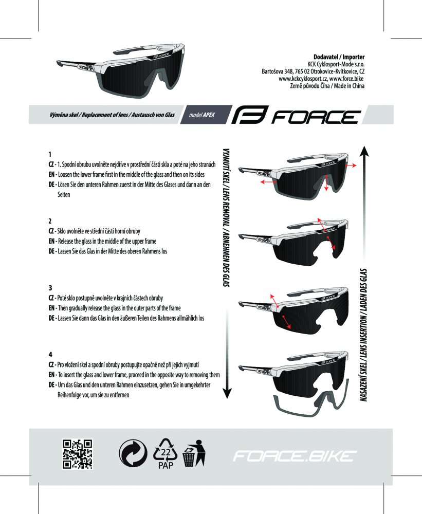 brýle FORCE APEX, fluo-černé,černé kontrastní sklo