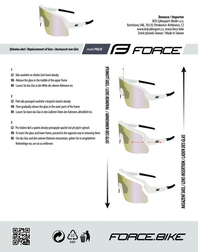 brýle FORCE PULSE černé, modré zrc. sklo