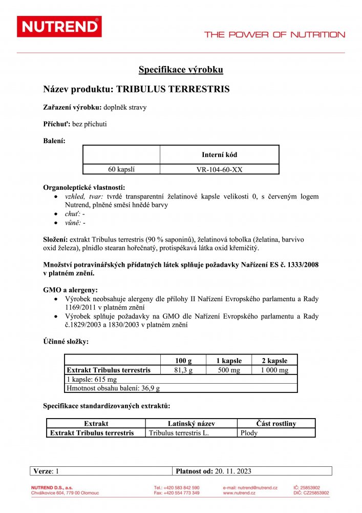 Tribulus Terrestris, 60 kapslí