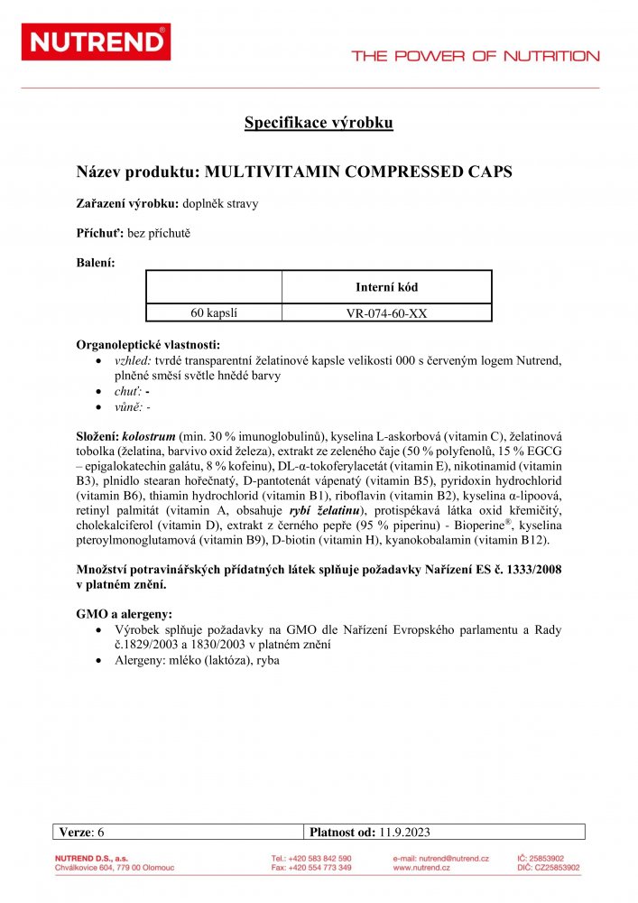 Multivitamin Compressed Caps, 60 kapslí 
