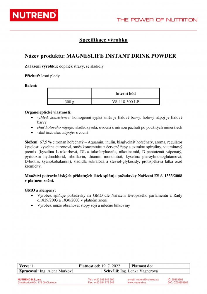 Magneslife Instant Drink Powder, 300 g lesní plody