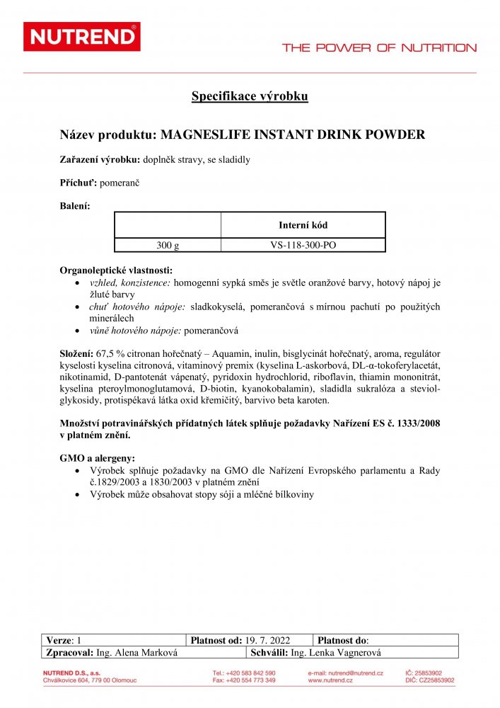 Magneslife Instant Drink Powder, 300 g pomeranč