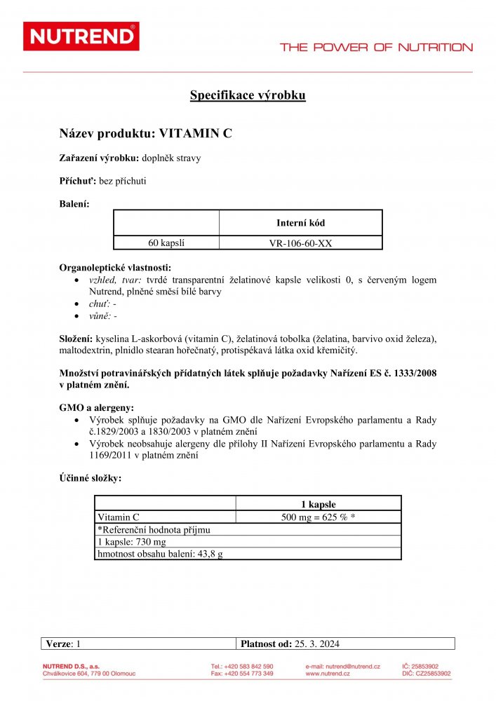 Vitamin C 500 mg, 60 kapslí