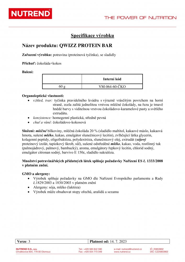 Qwizz 35% Protein Bar, tyčinka,60 g čokoláda+kokos
