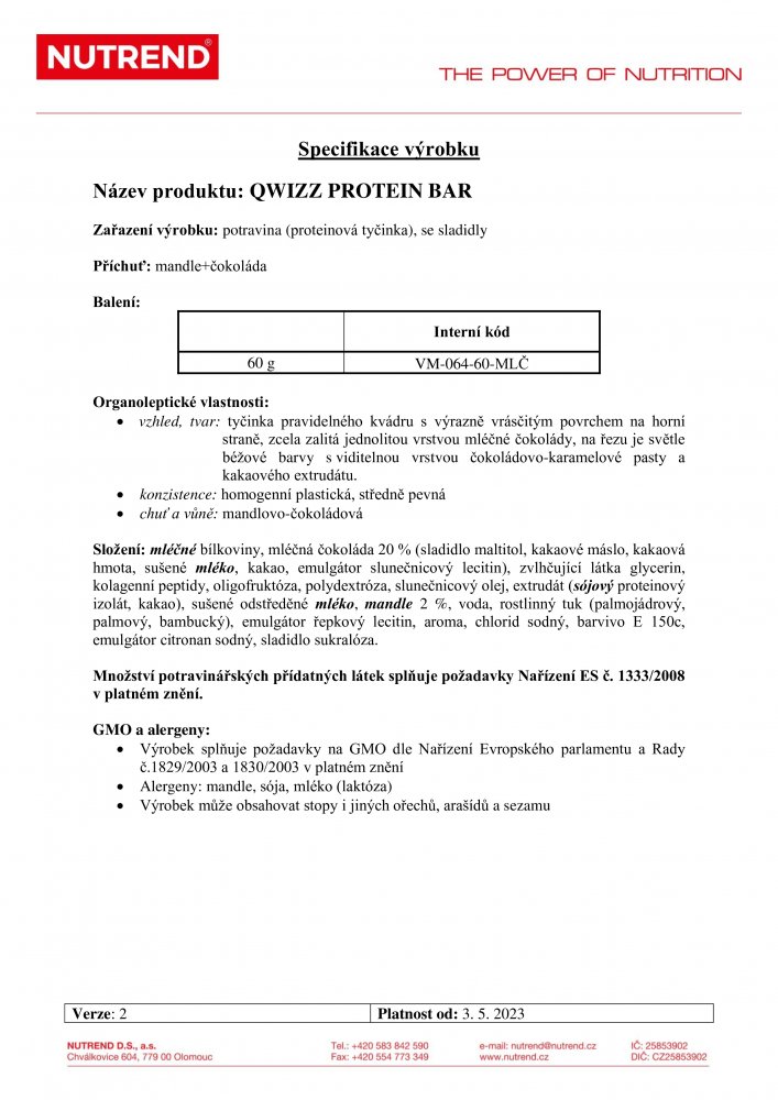 Qwizz 35% Protein Bar, tyčinka, 60 g mandle+čoko