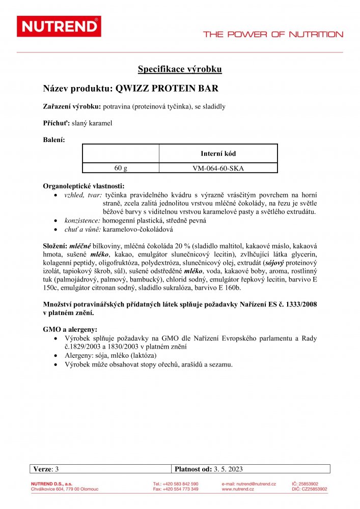 Qwizz 35% Protein Bar, tyčinka, 60 g slaný karamel