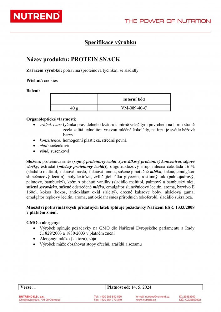 Protein Snack, tyčinka, 40 g cookies
